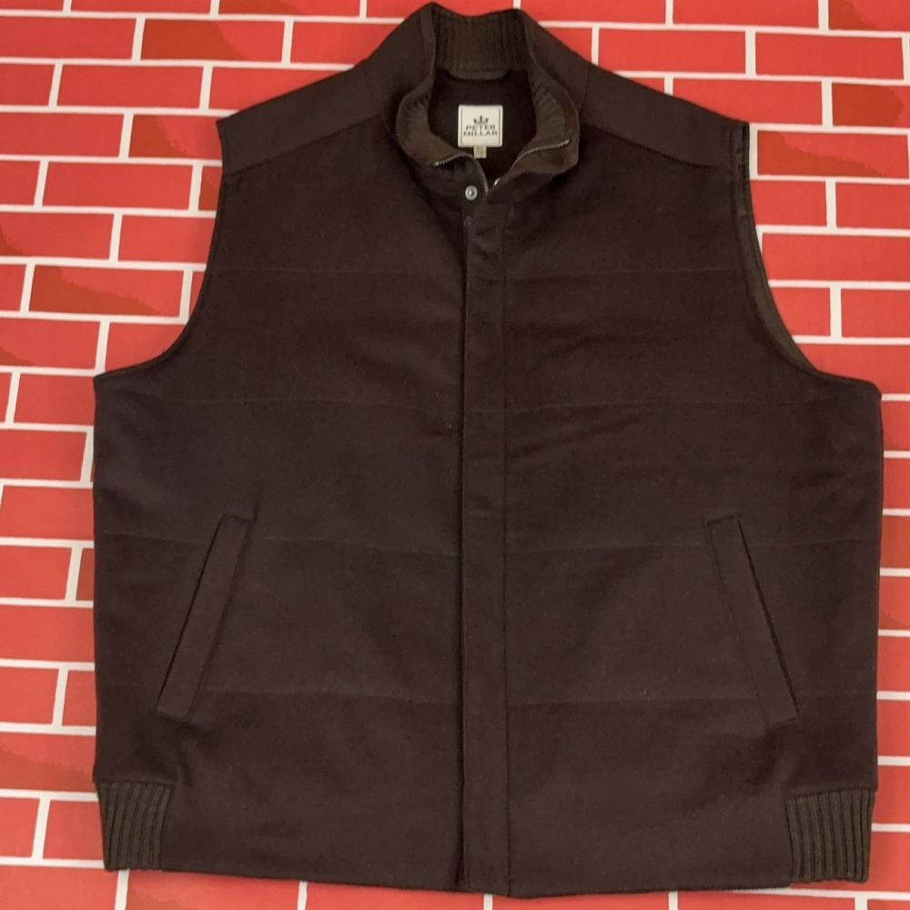 Peter Millar Greenwich Vest MF15Z20 Men's XL Brown Quilted Wool Cashmere Vest